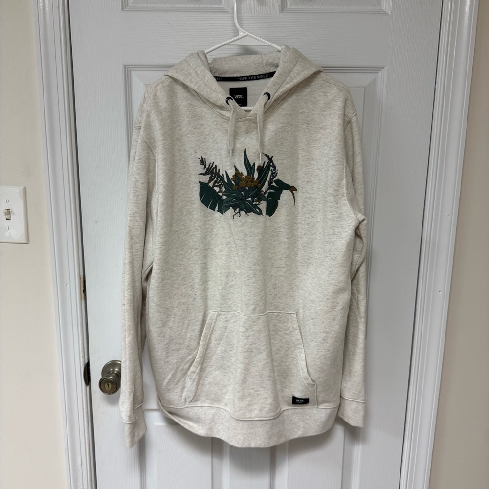 Vans Cream Hoodie with Green Botanical Design